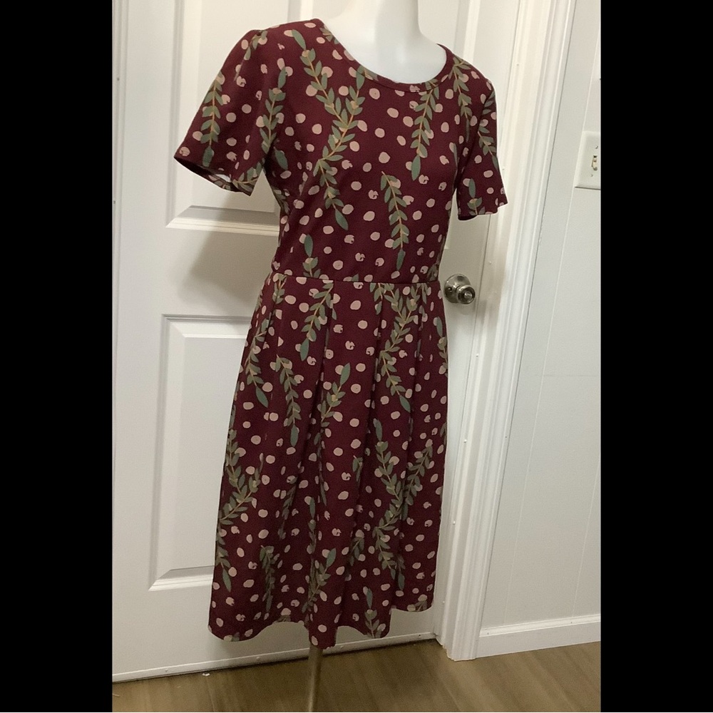 LuLaRoe Burgundy Floral Polka Dot Midi Dress